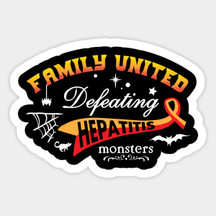 Hepatitis awareness red yellow ribbon Family united Defeating Hepatitis monsters Sticker